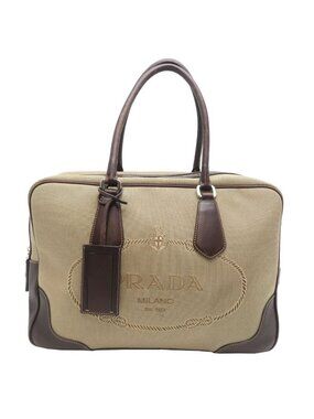 Prada Boston Bag Leather Canvas